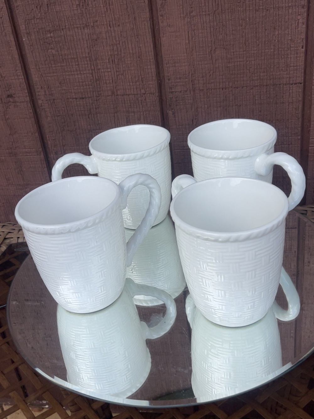 Classic White Textured Ceramic Mugs - Set of 4